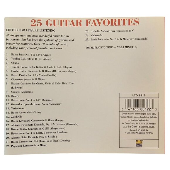25 Guitar Favorites CD Classical Music Bach Vivaldi Relaxation 37716cd - Picture 2 of 2